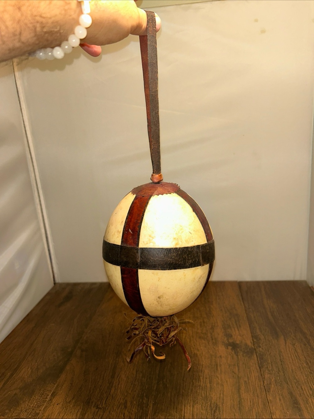 Ostrich Egg Decorated with Leather Very Rare Vintage